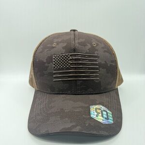 Runs Deep Tactical Coyote Tan Camo Trucker Cap with American